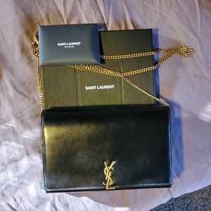 Glossy Satin Wallet on a Chain SAINT LAURENT